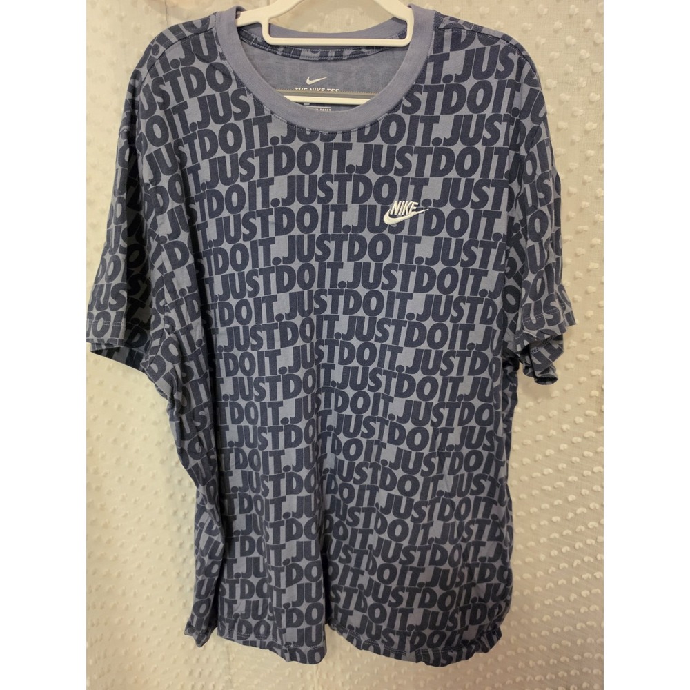 Nike T-Shirt Mens XXL Gray Just Do It All Over Print Graphic 100% Cotton Tagless